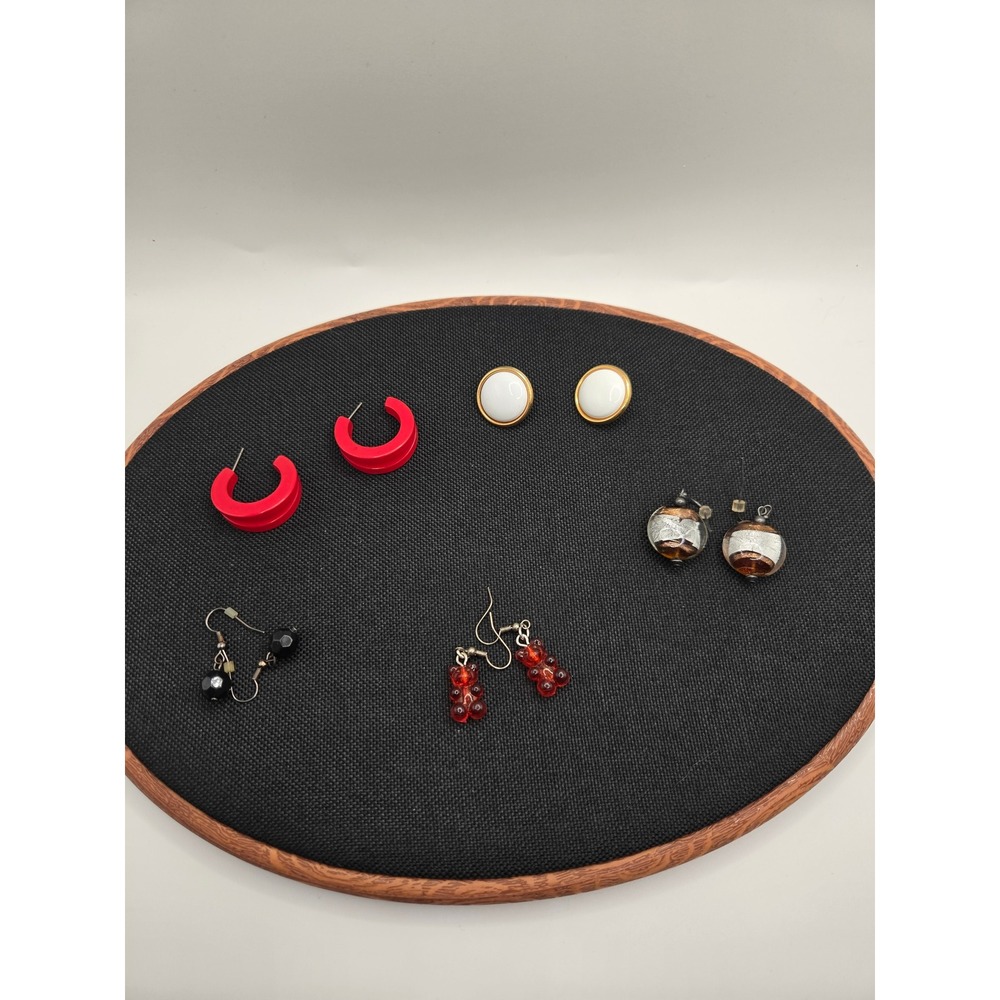Vintage & Modern Earring Lot 5 Pairs Gummy Bear Red Hoops White Studs Glass Bead
